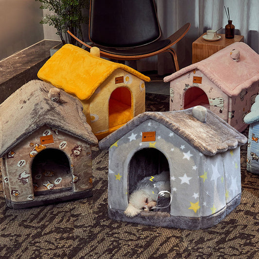 Foldable Dog House & Cat Bed - Warm Winter Kennel, Removable Nest, Enclosed Cave for Pets - Santa's Little Store